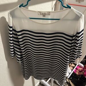 LOFT Women's Blue and White Striped Top
